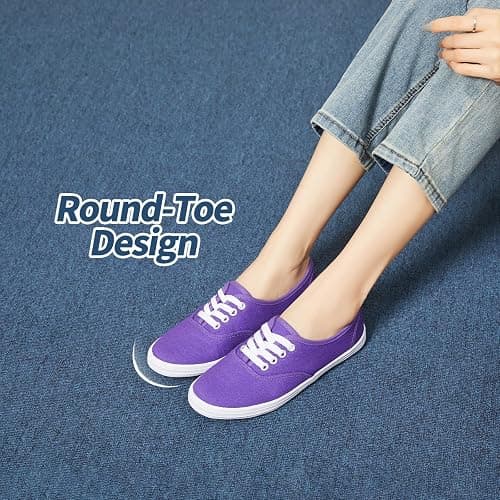 TUOPIN Womens White Canvas Sneakers Low Top Lace-up Canvas Shoes Lightweight Casual Tennis Shoes thumbnail 2