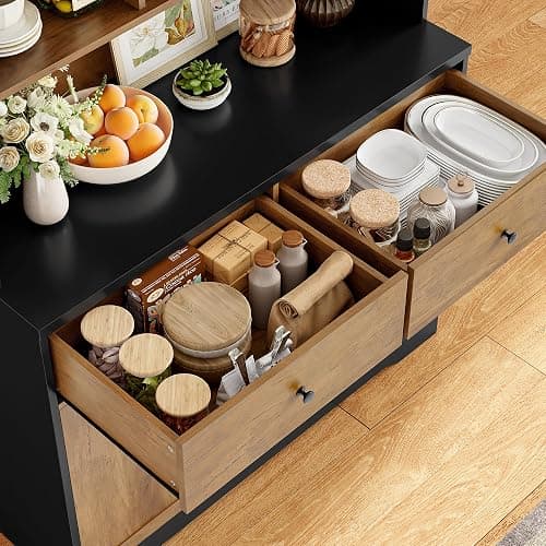 FINETONES 71" Pantry Cabinet, Tall Kitchen Pantry Storage Cabinet with Microwave Stand, Modern Kitchen Hutch Food Pantry with Open Countertop and Adjustable Shelf for Dining Room thumbnail 7
