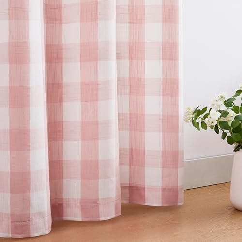 Jubilantex Buffalo Check Semi Sheer Curtain Panels Pink White Gingham Curtains Farmhouse Grommet Window Drapes for Living Room Bedroom 40"x95",2 Panels thumbnail 7
