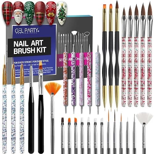 GELPARTY 32-Piece Nail Art Brush Set Professional Brushes for Acrylic, Gel, UV, Ombre, Dotting & 3D Designs | Drawing Pen For Gel Complete Kit for Salon & DIY Use - Image 1