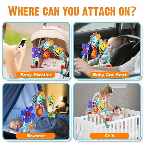 Lynncare Adjustable Arch Bassinet Toys for Infant & Toddlers, Stroller Arch, Baby Crib Toys with Fascinating Hanging for Stimulating Baby’s Senses and Developing Motor Skills thumbnail 4