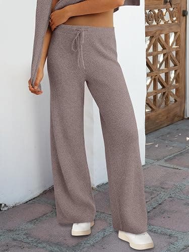 ANRABESS Women Two Piece Outfits Sweater Sets Lounge Waffle Knit Pullover Matching Wide Leg Pants Tracksuit 2025 Fall Fashion thumbnail 6