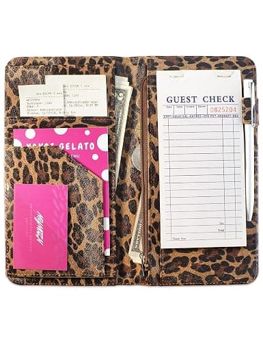 Server Book for Waitress Book with Zipper Pocket, 5x9 Leopard Magnetic Closure Server Wallet with Money Pocket and Zipper Pouch, Restaurant Waitstaff Organizer Fit Server Apron - Image 1