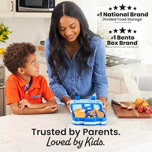 Bentgo Kids Bento-Style 5-Compartment Leak-Proof Lunch Box - Just-Right Portions for Ages 3 to 7, Durable, Drop-Proof, Dishwasher Safe, PFAS & BPA-Free & Made with Food-Safe Materials (Blue) thumbnail 3