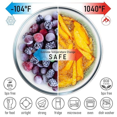 dokaworld Stackable Space-Saving Set of 5 Nesting Glass Bowls with Bamboo Lids for Foodprep, Storage, Baking, Mixing & Cooking, Microwave & Oven Safe BPA Free Heat Resistant Inert Borosilicate Glass thumbnail 5