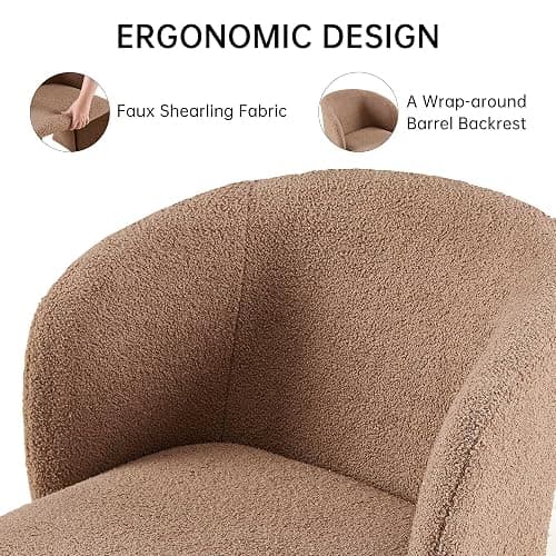NORDICANA Barrel Dining Room Chair with Arms, Faux Fur Accent Chair for Kitchen, Living Room, Upholstered Single Chair, Rounded Back, Brown thumbnail 5