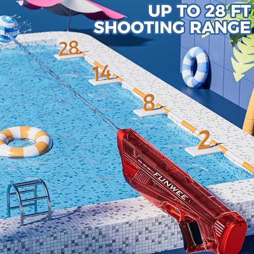 Funwee Electric Water Gun for Kids Adults, Powerful Automatic Squirt Gun, High Powered Shooting 100+ Times, Long Range, Auto Water Blaster, Outdoor Water Toy Pool Game(Transparent Red) thumbnail 3