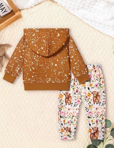 KANGKANG Toddler Baby Girl Clothes Hoodie Sweatshirts Print Pants 2 Piece Outfits Cute Fall Winter Clothing Set thumbnail 6