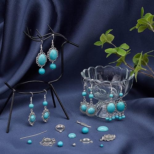 SUNNYCLUE 1 Box DIY 10 Pairs Turquoise Bead Earrings Making Kit Alloy Enamel Leaf Pendants Charms with Turquoise Beads Eye Pin & Earring Hooks for DIY Earring Jewelery Making, Antique Silver thumbnail 2