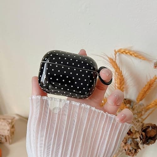 MINSCOSE for AirPods Pro 2nd/1st Generation Clear Case,Cute Polka Dot Pattern Design with Trendy Keychain Ring,Soft TPU Protective Shockproof Case with Cleaner Kit for Airpods Pro/Pro 2-Black thumbnail 3