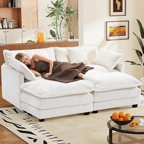 77.6" Modular Sectional Sofa,Loveseat Couch for Living Room, Modern Deep Seat Sofa 2 Seater Chenille Fabric Comfy Cloud Couches with Throw Pillows & Ottoman for Apartment,Small Spaces thumbnail 4