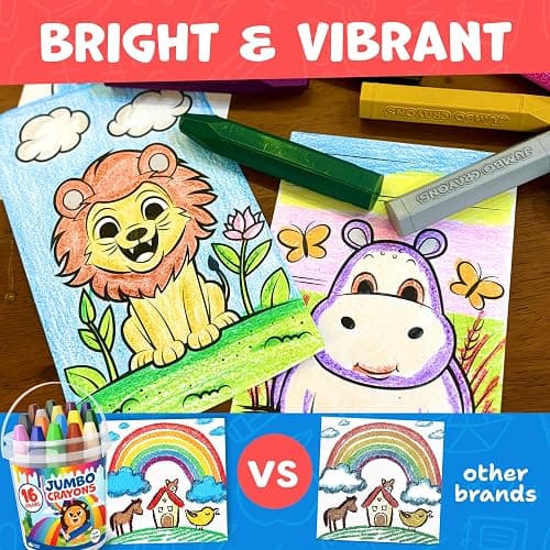 Jumbo Crayons for Toddlers 1-3 - 16pc Toddler Baby Crayons for Kids Ages 4-8 1-3 2-4 - Printed & PDF Coloring Sheets Non Toxic Washable Classroom Must Haves, Christmas Stocking Stuffers for Toddlers thumbnail 6