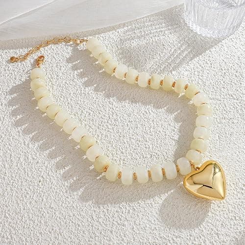 WOWORAMA Chunky Heart Necklaces for Women Colorful Resin Beaded Choker Necklace Gold Puffy Heart Statement Necklace Trendy Acrylic Choker Jewelry thumbnail 8