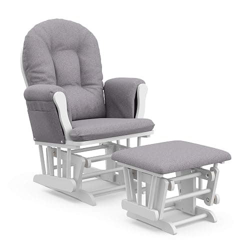 Storkcraft Hoop Custom Glider and Ottoman, White/Slate Gray Swirl - Image 1