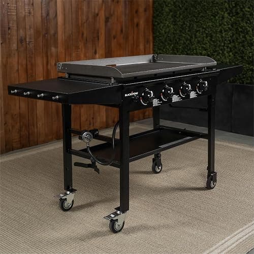 Blackstone 36 Inch 4 Burner 60,000 BTU Portable Steel Griddle Cooking Station with Foldable Legs, Grease Pan, and Storage Rack, Black thumbnail 2