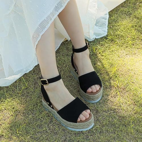 PANDANINJIA Girls Sandals Wedge Platform Espadrille Open Toe Summer Little Big Kid Flower Girl Heels Dress Shoes thumbnail 2