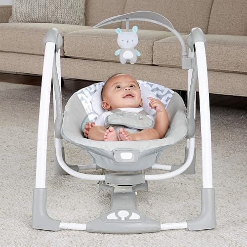 Ingenuity ConvertMe 2-in-1 Compact Portable Automatic Baby Swing & Infant Seat, Battery-Powered Vibrations, Nature Sounds, 0-9 Months 6-20 lbs (Raylan) | Electric Swing to Infant Seat, 5 Swing Settings, Battery-Saving Vibrations, Nature Sounds, USB PowerAdapt Cord, 6-20 lbs thumbnail 12