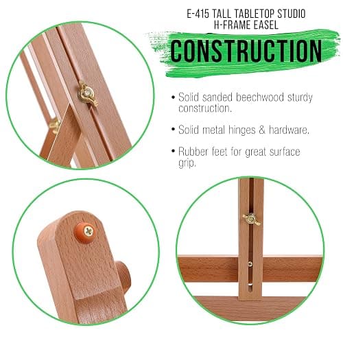 U.S. Art Supply Medium Wooden H-Frame Studio Tabletop Easel - Adjustable Stand, Holds Up to 27" Canvas, Portable Table Top Easel for Painting thumbnail 5