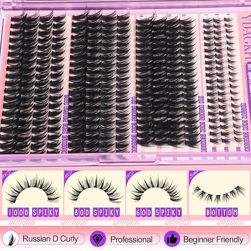 Volume Lash Clusters Spikes Cluster Eyelash Extensions 60D 80D 100D Thick Spiky Individuals Lashes 5-19mm Mega Wispy Eyelash Extension Fluff DIY D Curly Lash Extension with Bottom Lashes 296Pcs thumbnail 6