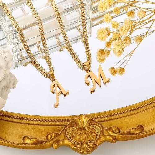 LUXEJEW Valentines Day Gifts for Him - Stainless Steel A-Z Initial Necklaces for Men Boys, Gold/Silver Cuban Link Chain Letter Pendant Necklace Jewelry Gifts 20+2 Inches thumbnail 9