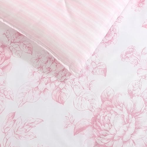 Laura Ashley- Queen Comforter Set, Reversible Cotton Bedding with Matching Sham(s), Farmhouse Home Decor, Dorm Room Essentials (Delphine Mauve Pink, Queen) thumbnail 10