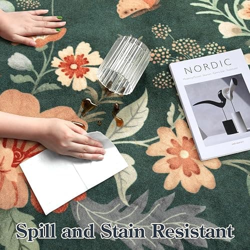 Lahome Floral Green Rugs for Entryway, 2X3 Washable Kitchen Rugs Non Slip Soft Rug, Ultra-Thin Indoor Door Mat Boho Small Throw Carpet for Bathroom Bedroom Flore (2x3ft, Dark Green) thumbnail 6