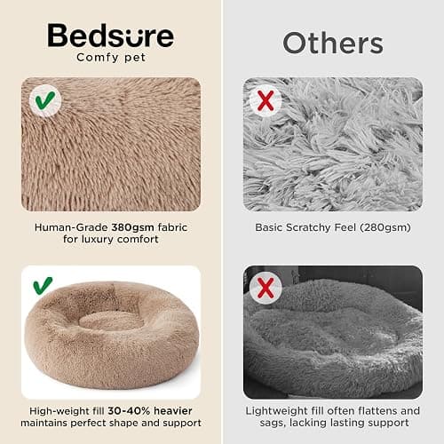 Bedsure Calming Dog Bed for Small Dogs - Donut Washable Small Puppy Bed, 23 inches Anti-Slip Round Fluffy Plush Faux Fur Large Cat Bed, Fits up to 25 lbs Pets, Camel thumbnail 3