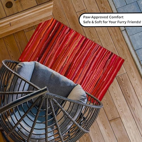 Ramanta Home 100% Cotton Hand Woven Chindi Rag Rug 2'x3' - Red, Recycled Reversible Rug, Boho Rustic Farmhouse Rugs for Living Room, Kitchen, Dinning Room Entryway Floor Mat - 24"x36" thumbnail 4