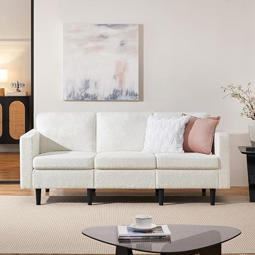 Yaheetech 3 Seater Sofa, Modern Fabric Couch, Upholstered Settee, Sectional Sofa for Living Room, Guest Room, Bedroom, Office, Ivory thumbnail 2