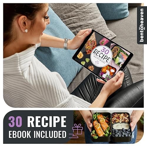 Bentoheaven Premium Bento Box Adult Lunch Box with Compartments for Women & Men, Set of Utensil & Chopsticks & Dip Container, Cute Japanese Kids Bento Lunch Box, Microwavable (Violet Me Go) thumbnail 6