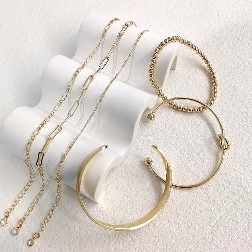 HERIER Gold Bracelets for Women 18k Gold Plated Bracelet Stack Bangle Cuff Bracelet Set for Women Non Tarnish Beaded/Paperclip/Cuban Link Chain Bracelets Jewelry for Women Trendy thumbnail 6