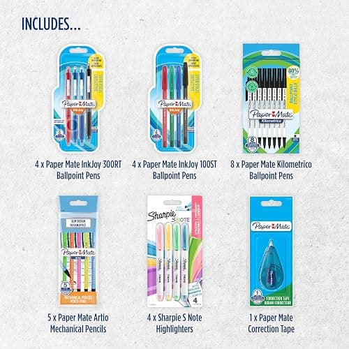 Paper Mate & Sharpie Pens Set | Stationery Supplies | Ballpoint PensHighlightersMechanical Pencils & Correction Tape | Perfect for School & Office | 26 Count thumbnail 2