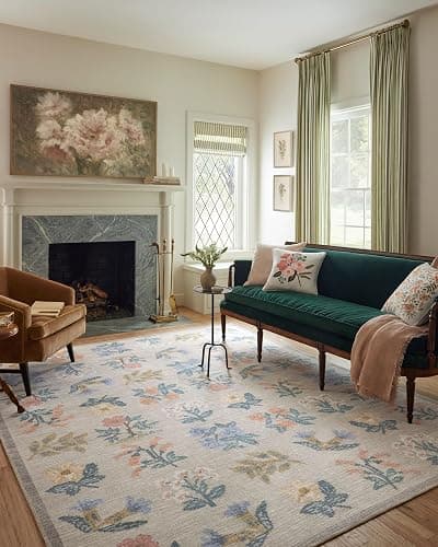 Loloi Rifle Paper Co. Rosa Collection RSA-03 Cream 7'-6" x 9'-6" Area Rug - Image 1