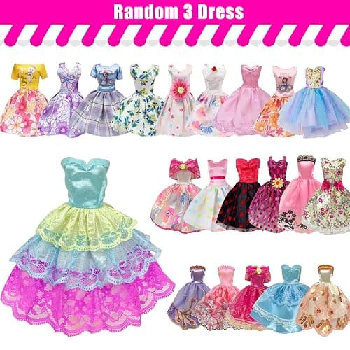 30 Pieces Doll Clothes and Accessories for 11.5 Inch Girl Dolls Including Random 5 Tops, 5 Pants, Random 3 Dresses, Random 3 Fashionable Dresses, Random 2 Swimwear, 6 Pairs of Shoes, 1 Bag, 5 Hangers thumbnail 3