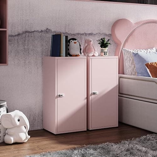 MIOCASA Metal Storage Cabinet with Lock, 3 Adjustable Shelves Single Door Steel Locker for Home, Office & Garage (Pink) thumbnail 7