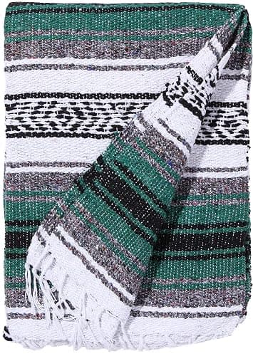 El Paso Designs Mexican Yoga Blanket – Colorful Falsa Serape Throw for Yoga, Beach, Picnic, Saddle, or Home Décor – Soft Woven Boho Blanket (Hunter Green) thumbnail 3