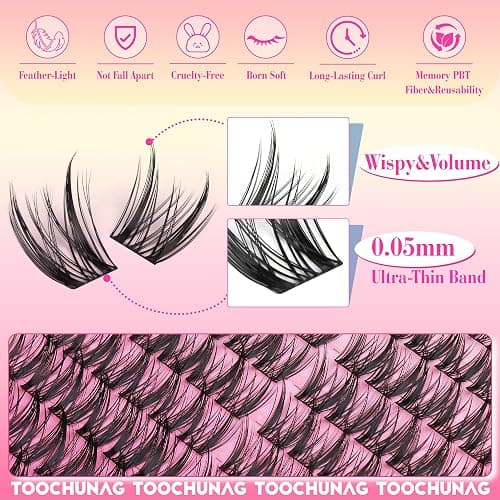 Wispy Lash Clusters Kit Spiky Manga Lashes Extension Kit 8-14mm Eyelash Clusters DIY Individual Lashes Clusters with Thin Band Cluster Eyelash Extensions Kit with Lash Glue&Tweezers by TOOCHUNAG thumbnail 4