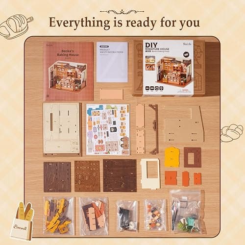 Rolife Bakery Shop DIY Miniature Dollhouse Kit Creative Gift for Adults | 1:18 Scale Becka's Baking Tiny House with LED Light, Wooden 3D Puzzle Model Kit, Diorama Craft Set for Home Decor Display thumbnail 6