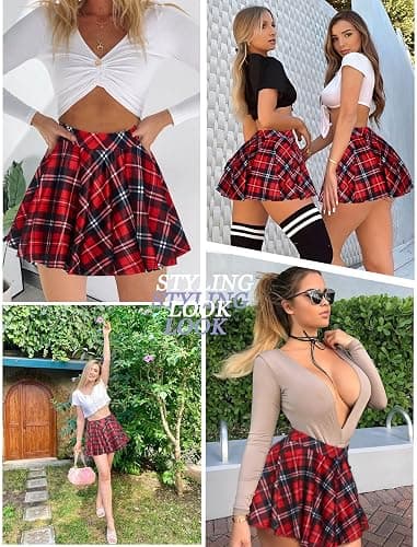 Avidlove Pleated Mini Skirt Plaid Skirts High Waist A Line Skater Skirt for Lingerie Schoolgirl - XX-Large - Red Blue thumbnail 4