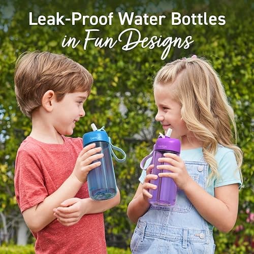 Bentgo Kids Water Bottle - Leak-Proof, Durable Tritan, BPA-Free 15 oz. Cup for Kids/Toddlers Ages 3+, Bite & Sip Spout, Carrying Handle, & Dishwasher Safe for School, Sports, Daycare & Camp (Blue) thumbnail 3
