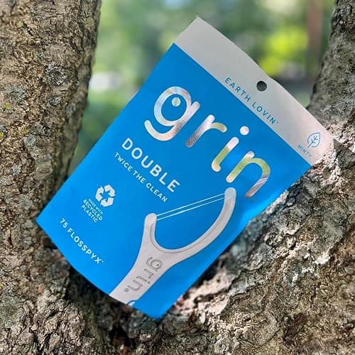 GRIN Double Flosspyx, Floss Picks, 75 Count, Dental Flossers, Minty Flavor, Recycled Plastic, 2 Lines of Strong Floss, Longer Floss Head, Traps Food and Plaque, Includes Safe Soft Fold-Back Tooth Pick thumbnail 7