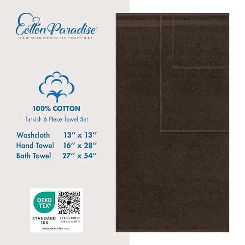 Cotton Paradise 100% Cotton Turkish Towel Set, Soft Absorbent Quick Dry, 6 Piece Towel Set, Chocolate Brown thumbnail 4