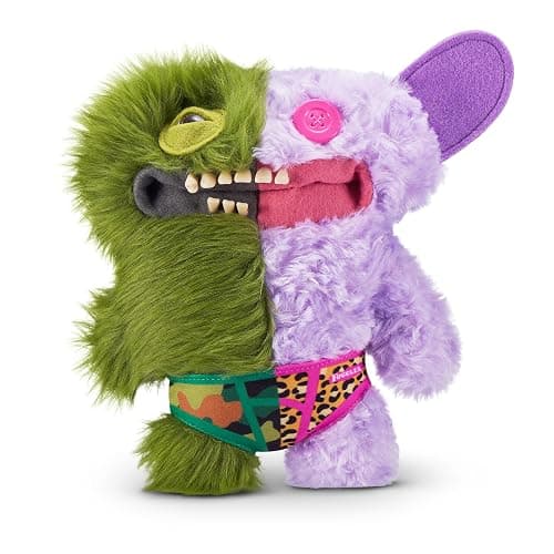 Fuggler Misfit Monsters 23 cm Series 1 by Zuru, Funny Ugly Monster Plush Toy (Count Underoo Mcgoo & Grin - Green & Lilac Long & Curly Pile) - Image 1