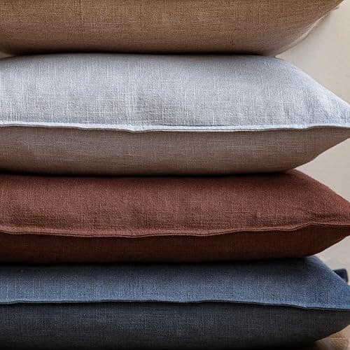 Foindtower Pack of 2, Decorative Linen Soild Throw Pillow Covers Soft Accent Euro Cushion Case Boho Farmhouse Pillowcase for Chair Couch Sofa Bedroom Living Room Home Decor 20 x 20 Inch Rust Red thumbnail 5