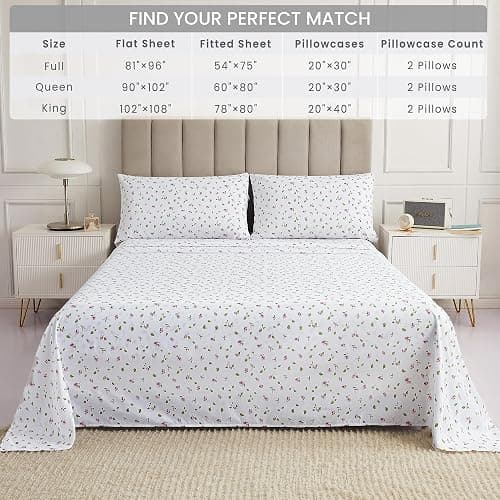 Mooreeke Floral Queen Sheets, Soft Breathable Microfiber Vintage Printed Bed Sheet Set, Deep Pocket Non-Slip Fitted Sheet Included, Flower Leaf Pattern thumbnail 7