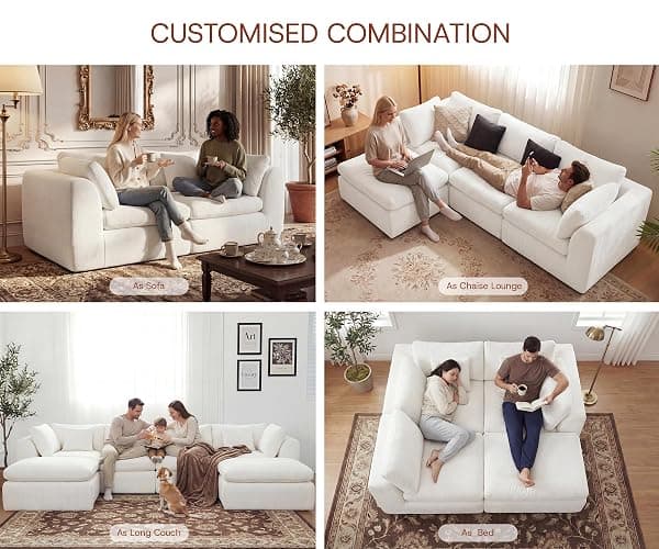 GRUSIGN 79'' Oversized Boneless Cloud Loveseat for Living Room, Modern Big Sectional Compressed 2 Seater Couch with 2 Throw Pillows, Comfy Chenille Deep Seat Foam Spineless 2 Person Couch, Beige thumbnail 3