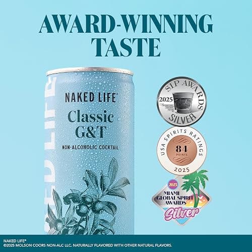 Naked Life Non-Alcoholic Drinks, Classic G&T, Zero Sugar, Award-Winning Alcohol-Free Cocktail, Low Calorie 4 pack, 8.4 fl oz cans thumbnail 5