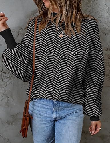 ZESICA Women's 2025 Fall Fashion Turtleneck Long Sleeve Striped Ribbed Knit Loose Pullover Sweater Tops thumbnail 2