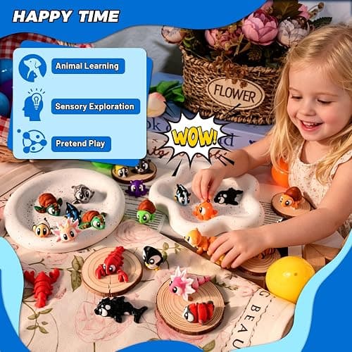 Cybermaker 24PCS 3D Printed Mini Animals with Storage Plastic Eggs | Ocean Animal with Articulated Fidget Sensory Toys Inside for Party Favors, Classroom Prizes, Birthday Goodie Bag Stuffers thumbnail 5