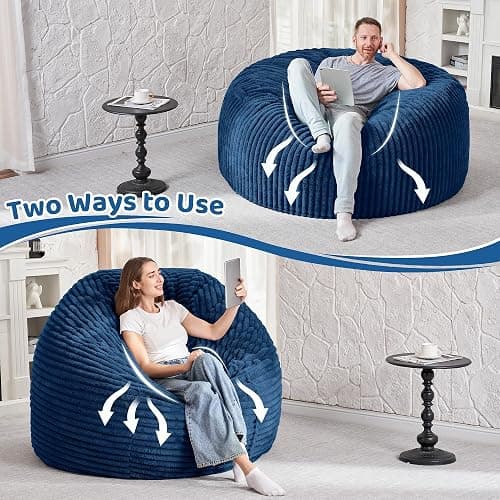 HABUTWAY 5FT Bean Bag Chair, 5' Large Bean Bag Chairs for Adults with Removable Stripe Plush Cover, Memory Foam Beanbag Chair for Living Room Bedroom Dorm (Blue) thumbnail 6
